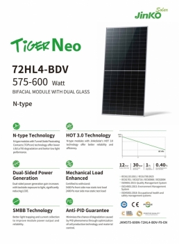 Tấm pin năng lượng mặt trời Jinko 580W JKM575-600N-72HL4-BDV-F9-EN